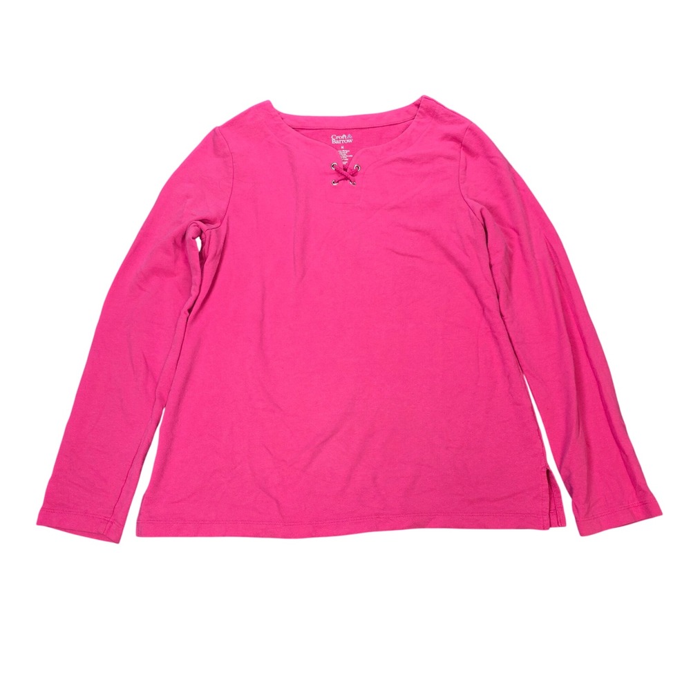 Croft & Barrow Long Sleeve Top Women's Size M Burma Pink Lace Up Grommet‎ Casual